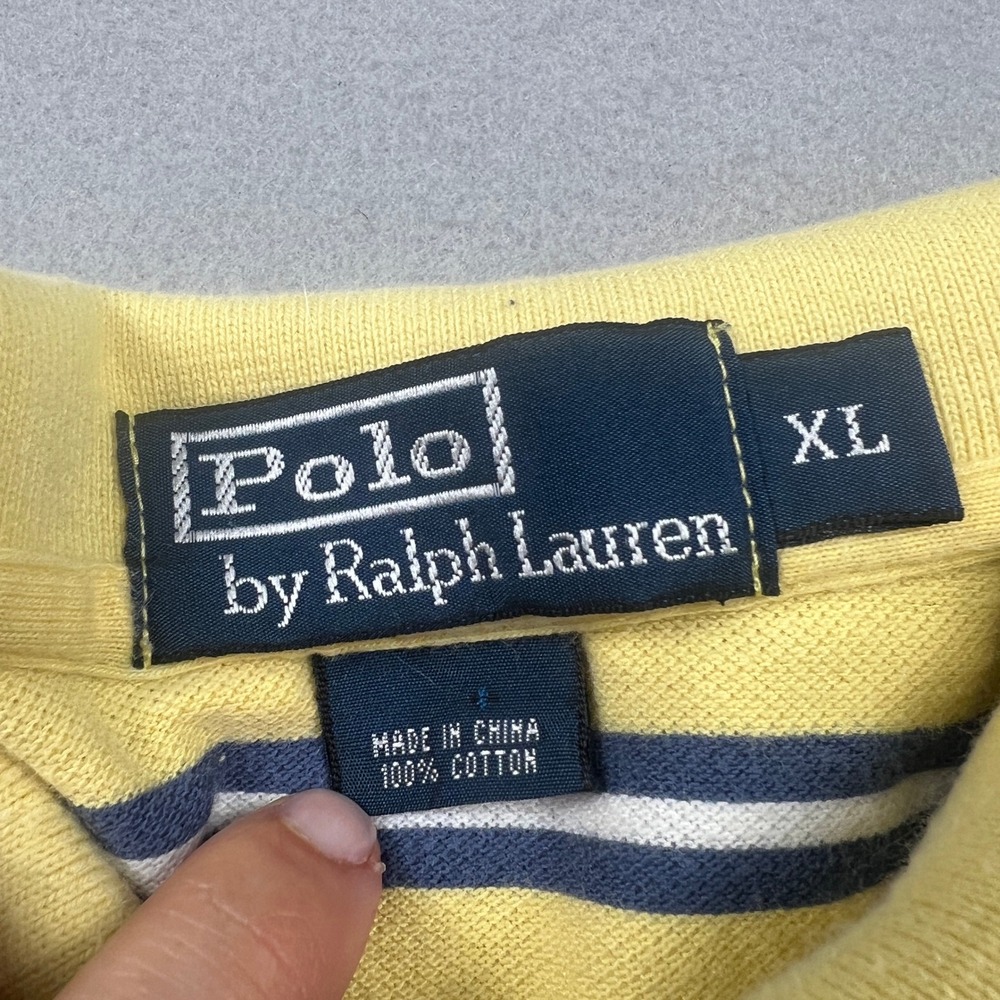 Polo Ralph Lauren Polo Shirt Mens XL Yellow Striped Cotton Pique Preppy Classic - Picture 2 of 8